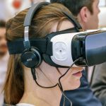 Woman wearing virtual reality headset